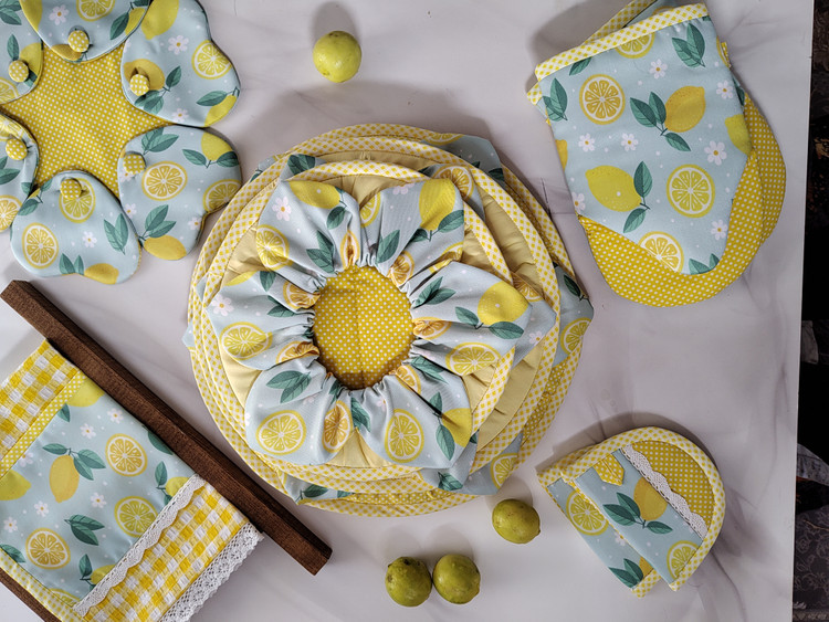 سرویس آشپزخانه پارچه ای۱۵تکه 🍋مدل لیمو🍋