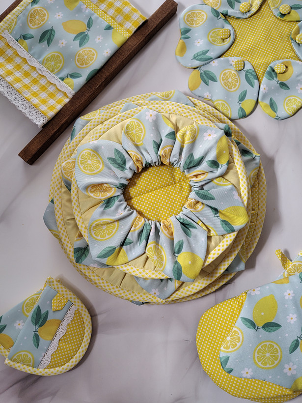 سرویس آشپزخانه پارچه ای۱۵تکه 🍋مدل لیمو🍋